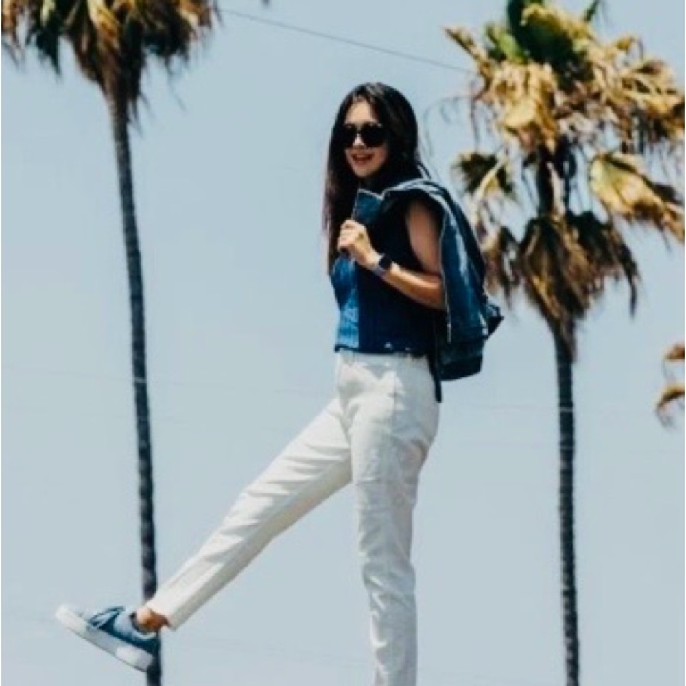 Casual Denim Vest with White Pants Outfit